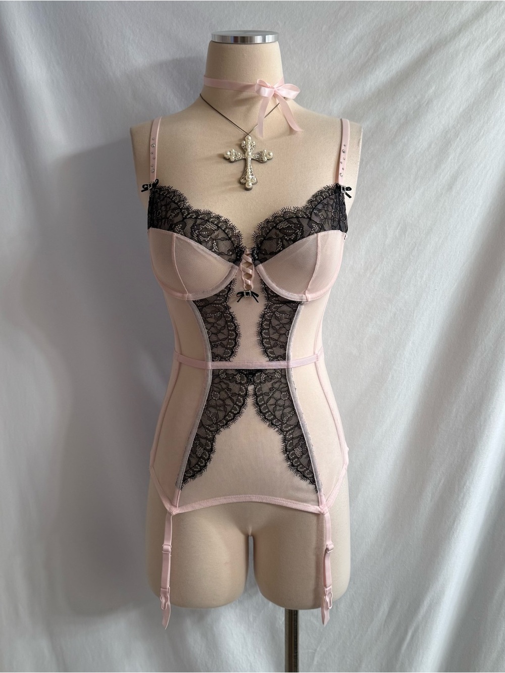 Victoria's Secret Pink & Black Rhinestone Bustier